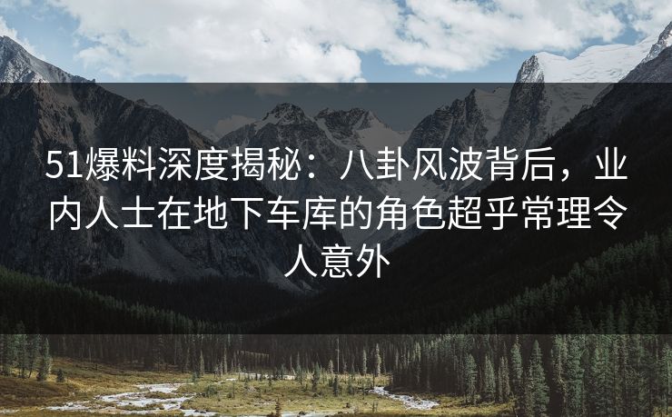 51爆料深度揭秘：八卦风波背后，业内人士在地下车库的角色超乎常理令人意外
