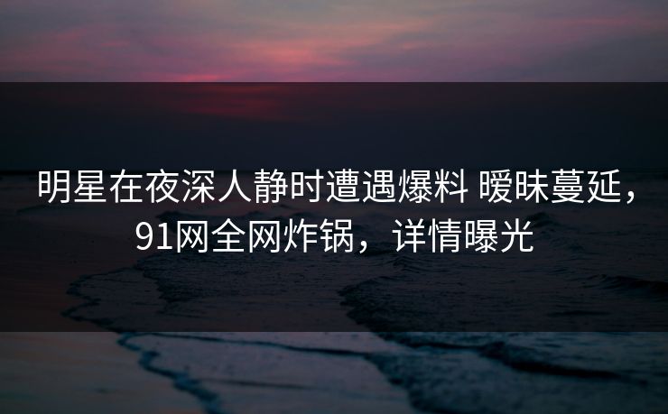 明星在夜深人静时遭遇爆料 暧昧蔓延，91网全网炸锅，详情曝光